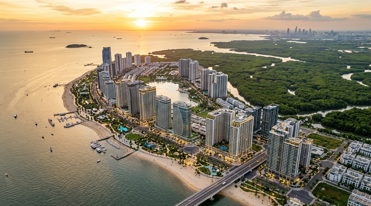 Imperia Green Paradise Cần Giờ - Khu đô thị lấn biển Cần Giờ nhìn từ trên cao — vị trí tọa lạc của Imperia Green Paradise