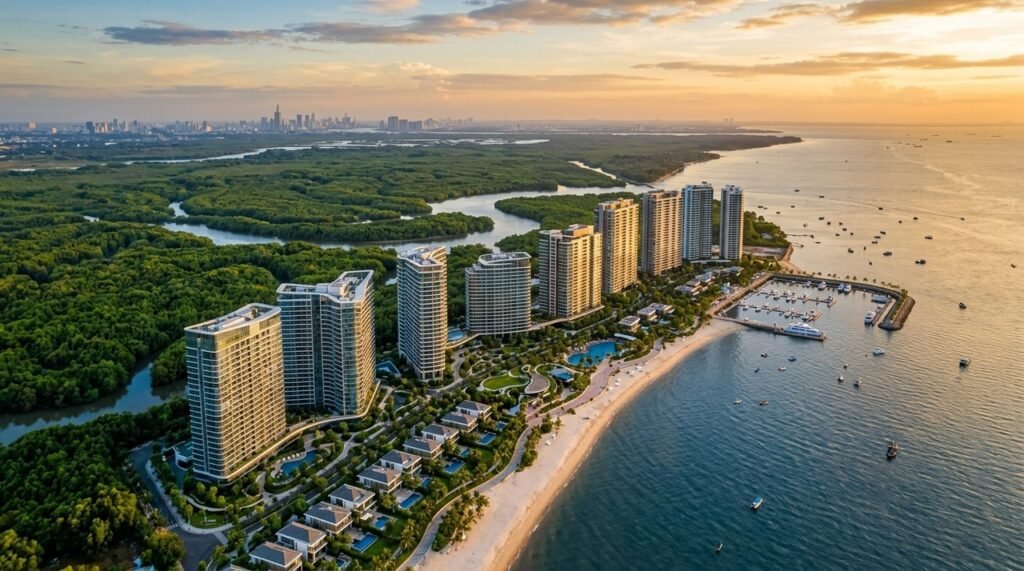 Imperia Green Paradise Cần Giờ - Khu đô thị Vinhomes Green Paradise Cần Giờ nhìn từ trên cao — vị trí tọa lạc của Imperia Green Paradise
