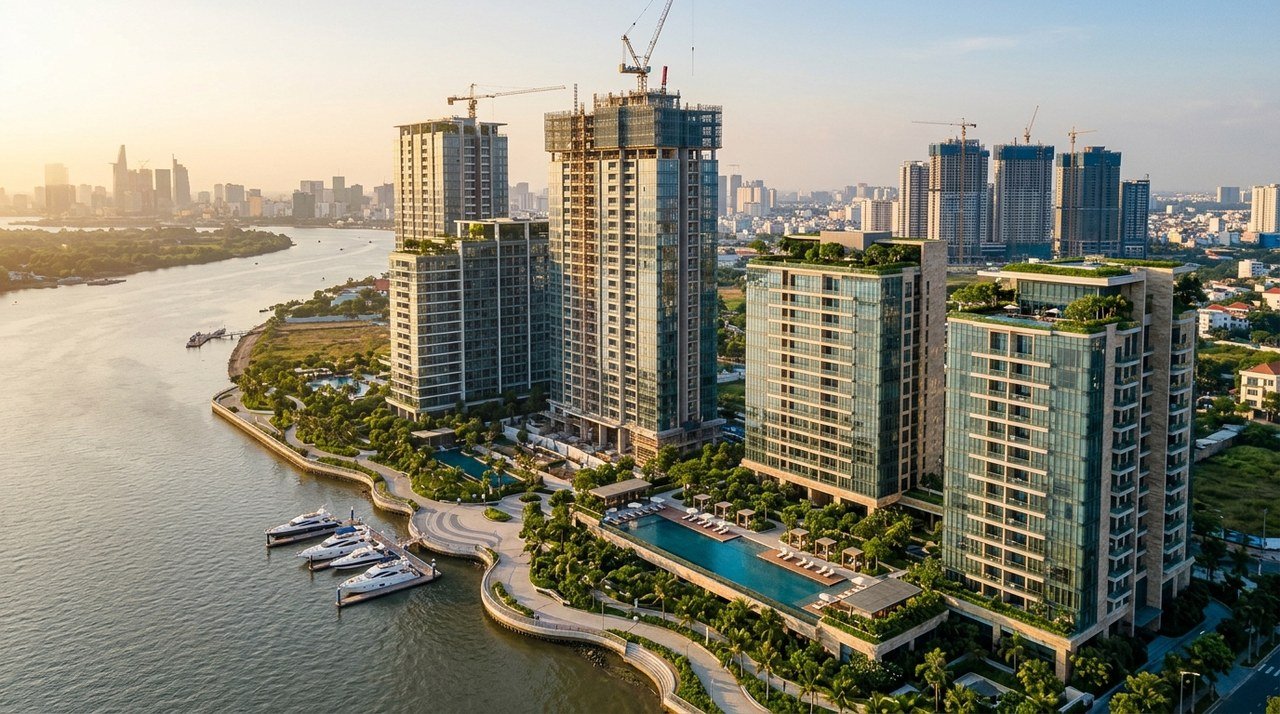 Công trường thi công Vinhomes Green Paradise Cần Giờ tháng 7 năm 2026