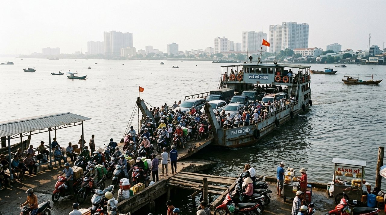 Phà Bình Khánh - phương tiện kết nối chính giữa Cần Giờ và trung tâm TP.HCM trong lúc chờ cầu Cần Giờ